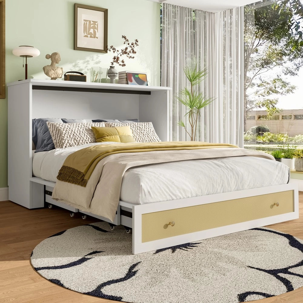 Letto a Scomparsa con Cassetti e Ripiano ¨C MINIMAL ¨C Bianco, 140x200