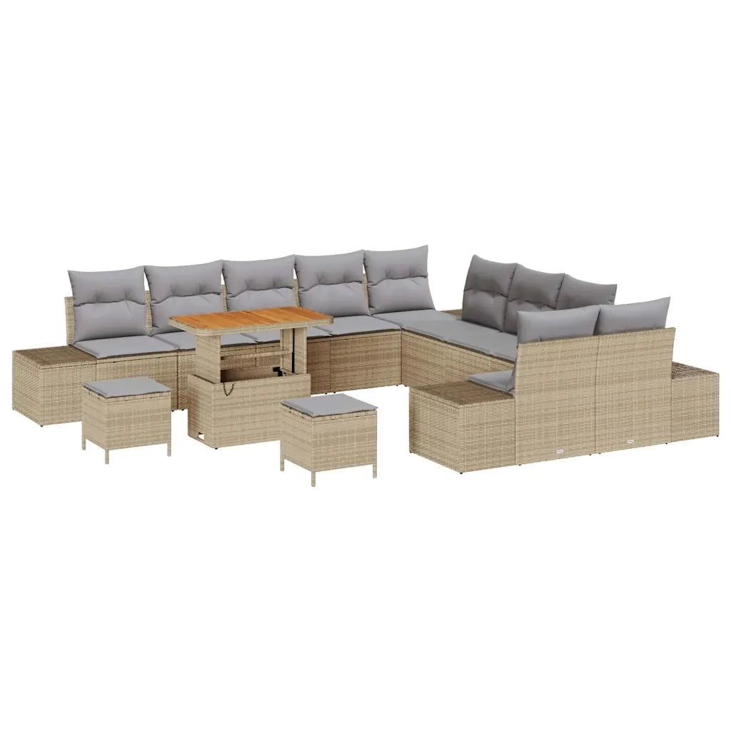 Set Divano da Giardino con cuscino 13 pcs Beige polyrattan