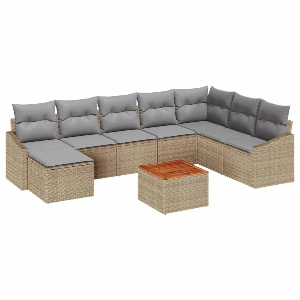 Set Divano da Giardino 9 pcs Beige e Grigio Chiaro polyrattan 3356537