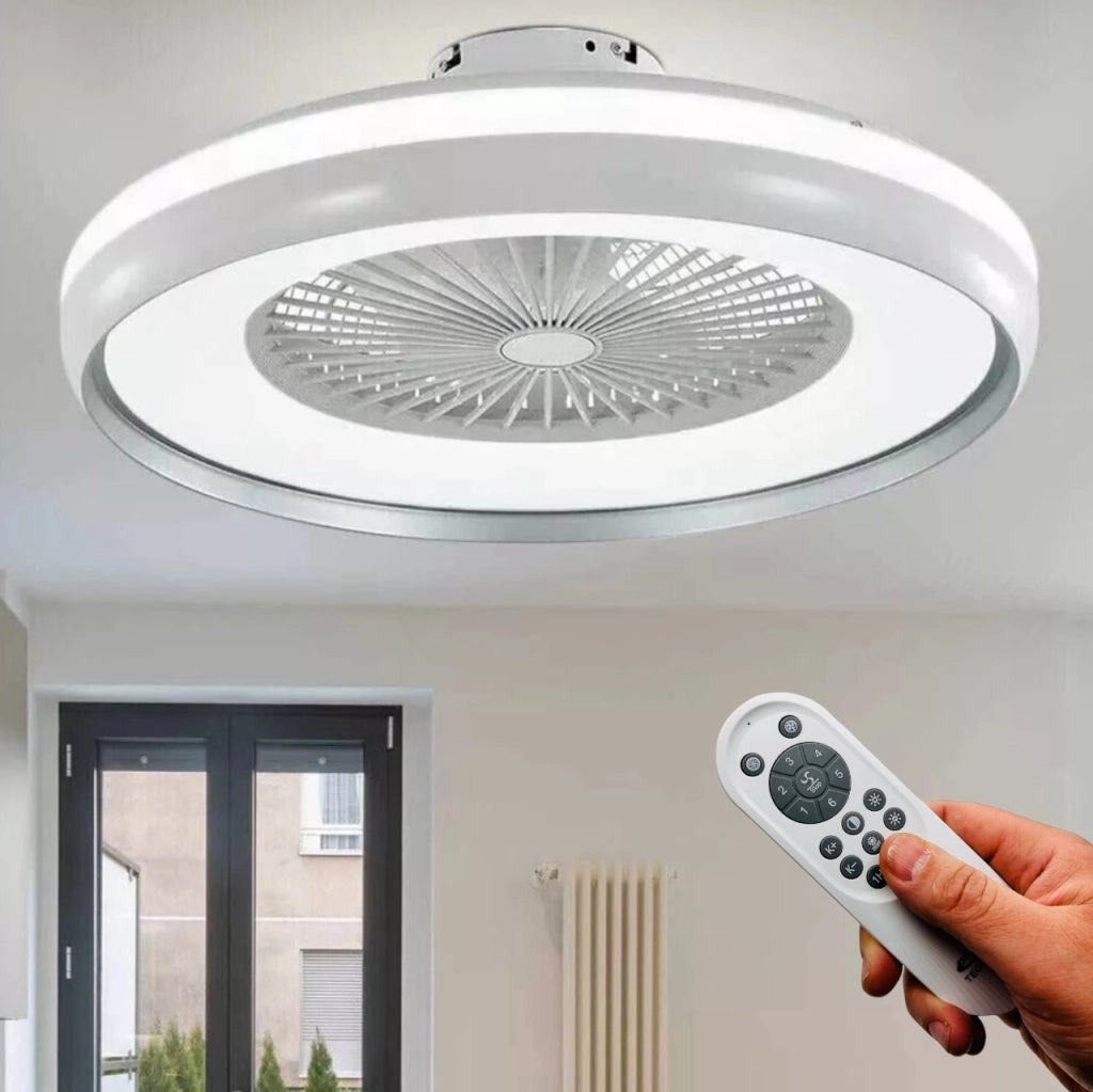 Plafoniera led 62W ventilatore 6 velocità CCT con telecomando e gestibile da APP cambia 3 tonalità luce bianca calda fredda