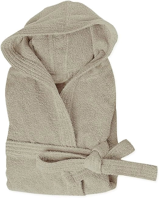 Accappatoio Spugna Cotone Taglia XL Morbido Uomo Donna Cintura Tasche Cappuccio Beige