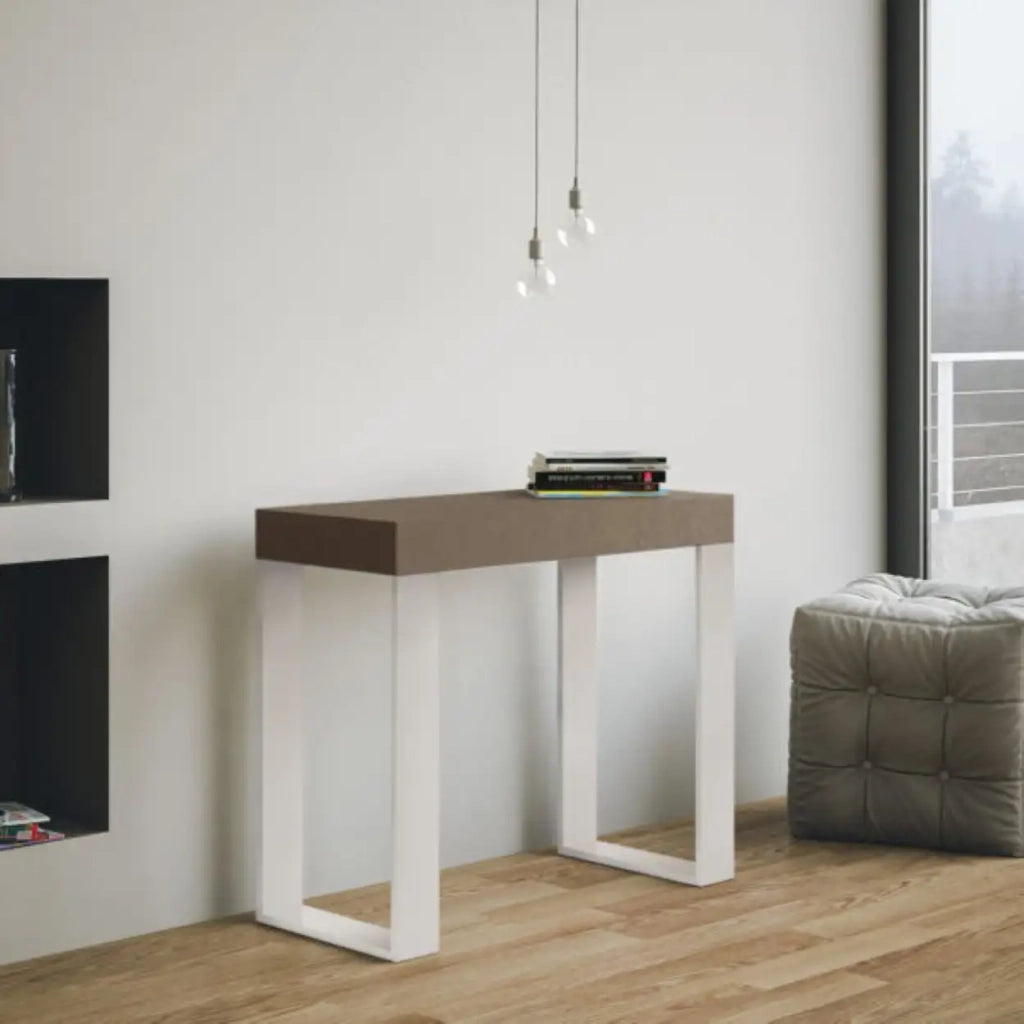 Consolle allungabile 90x40/196 cm Tecno Small tortora gambe bianche