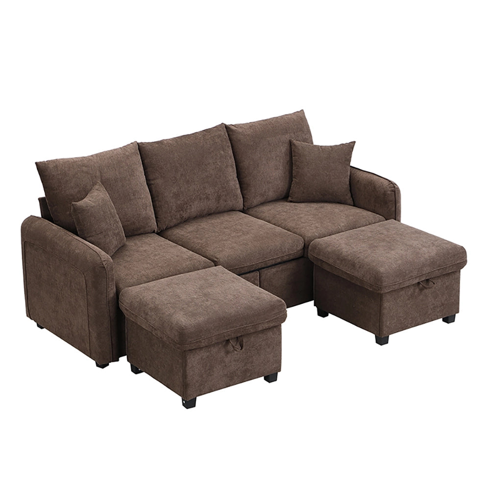 Divano angolare - Xylo - 3 posti modulare cassetti+pouf chenille