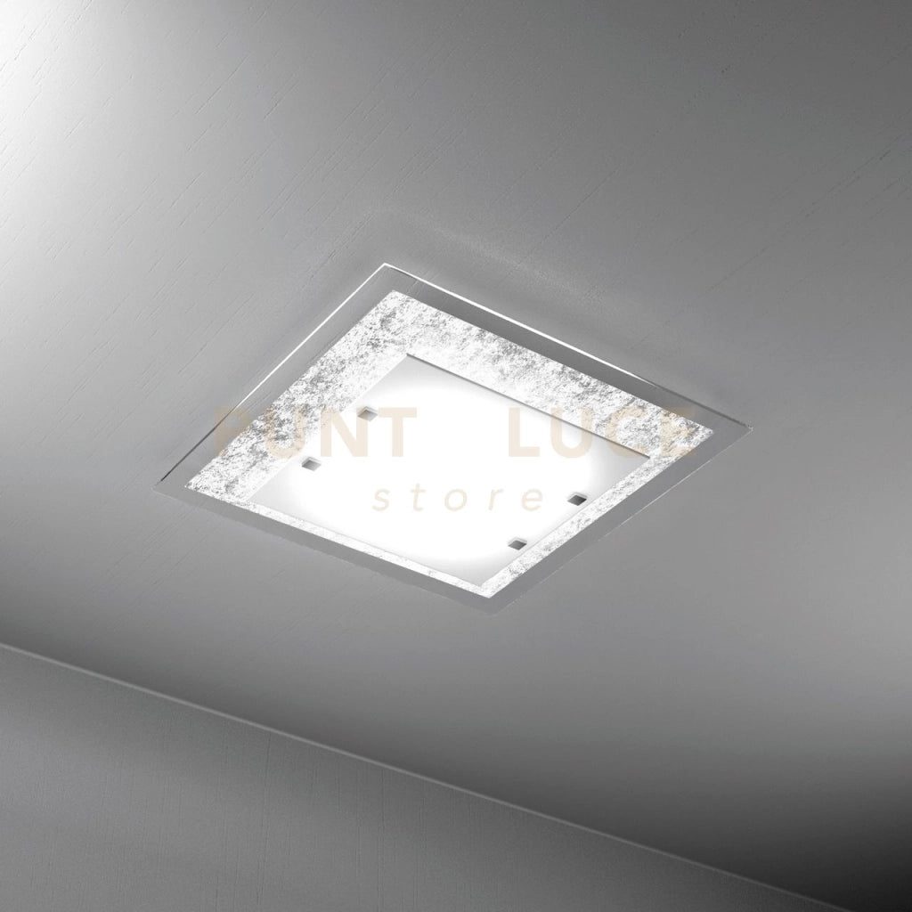 TRAY PLAFONIERA 45 CM. 2 LUCI FOGLIA ARGENTO 1087-45-FA
