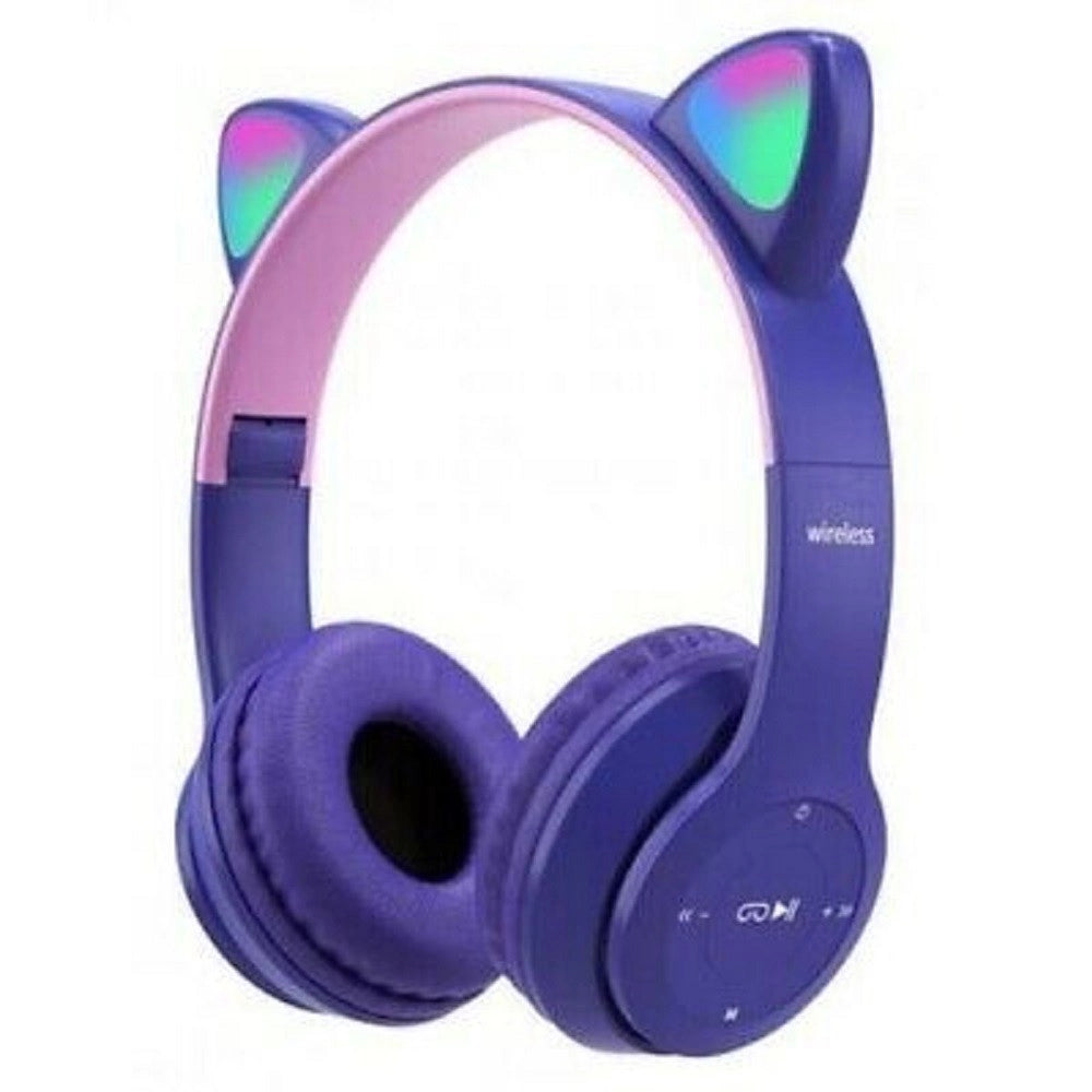 Trade Shop - Cuffie Bluetooth Wireless Gaming Auricolare Led Orecchie Gatto Smartphone Q-em51 -