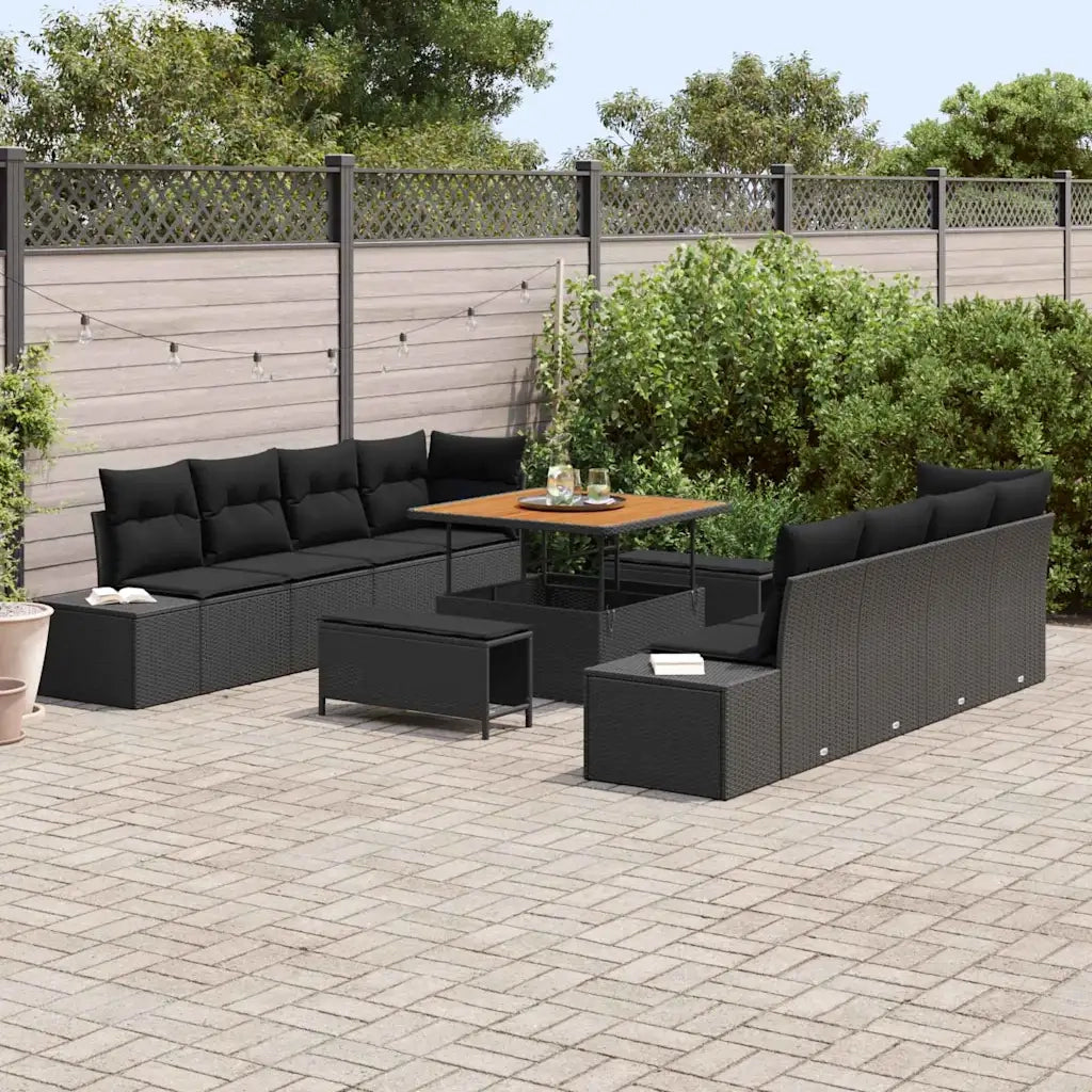 Set Divano da Giardino con cuscino 11 pcs Nero polyrattan 3362764