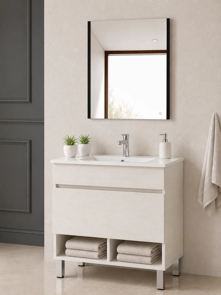 Mobile bagno con piedini con lavabo extrapiano ORIGENBATH NEBARI senza specchio 80x45 cm bianco nordico