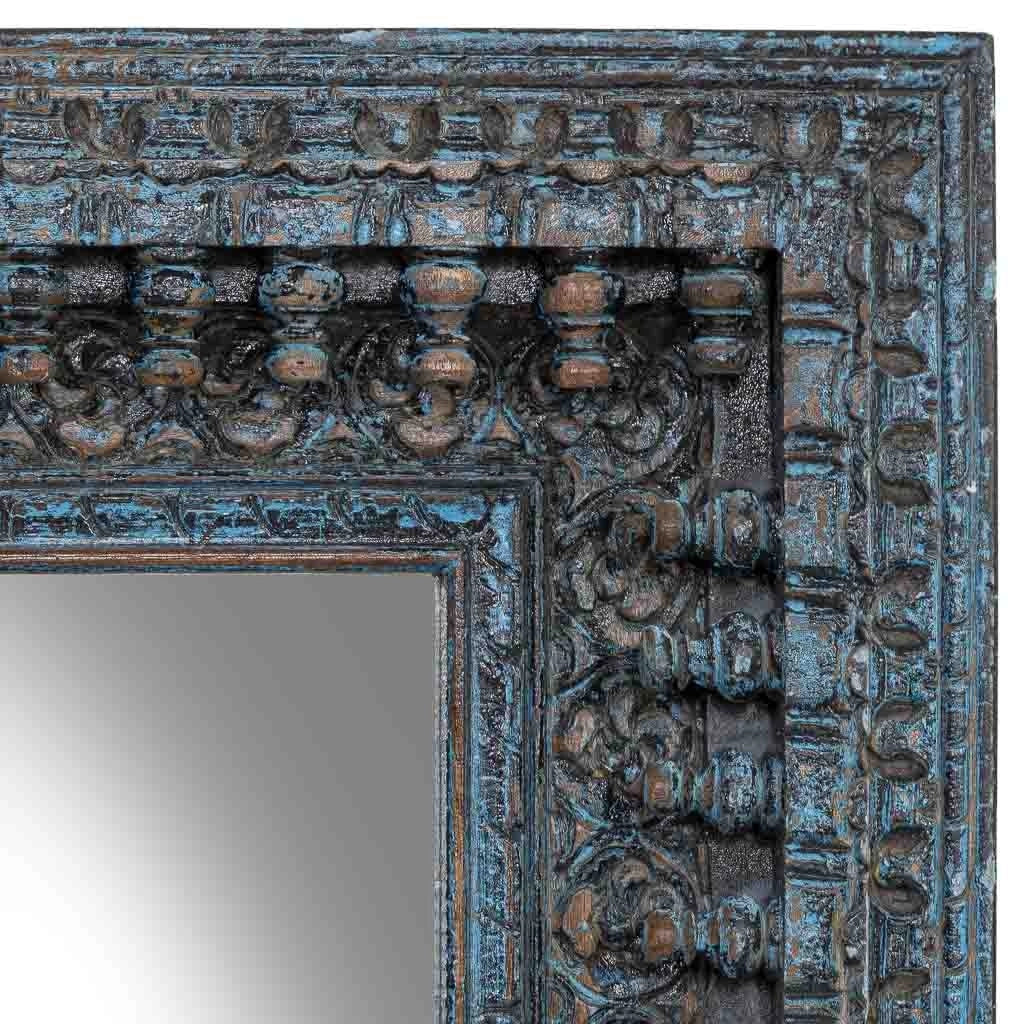 Specchio in legno blu artigianale 60x5x60h cm