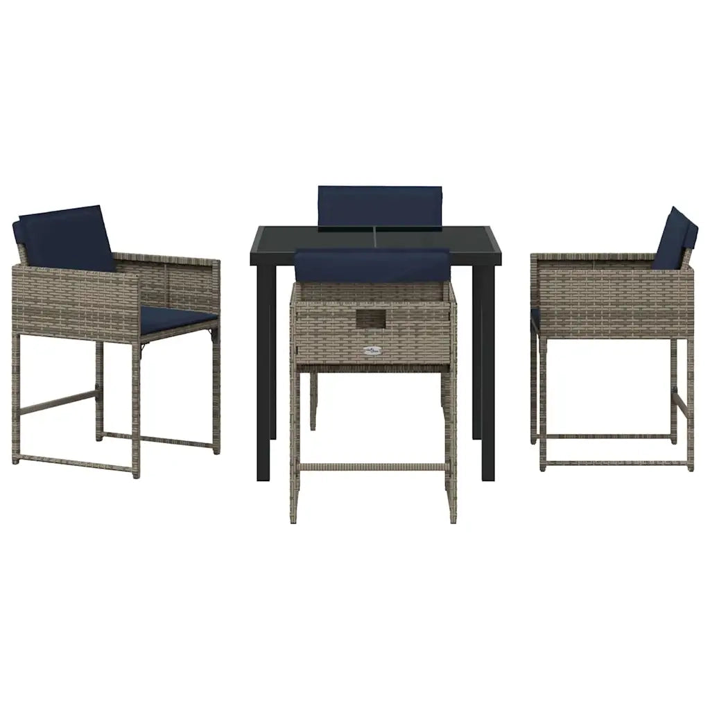 Set da Pranzo per Giardino con cuscino 5 pcs Grigio polyrattan