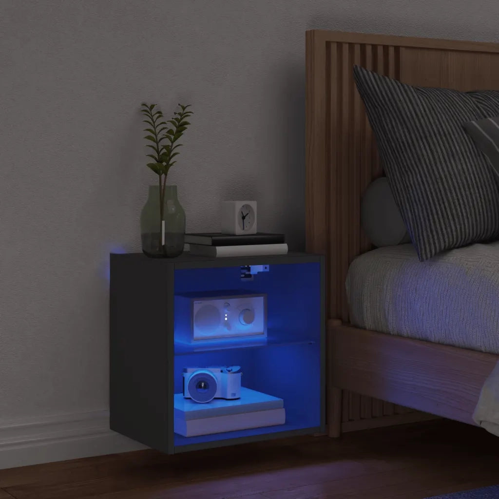 Comodino con Luci LED a Parete Nero 837066