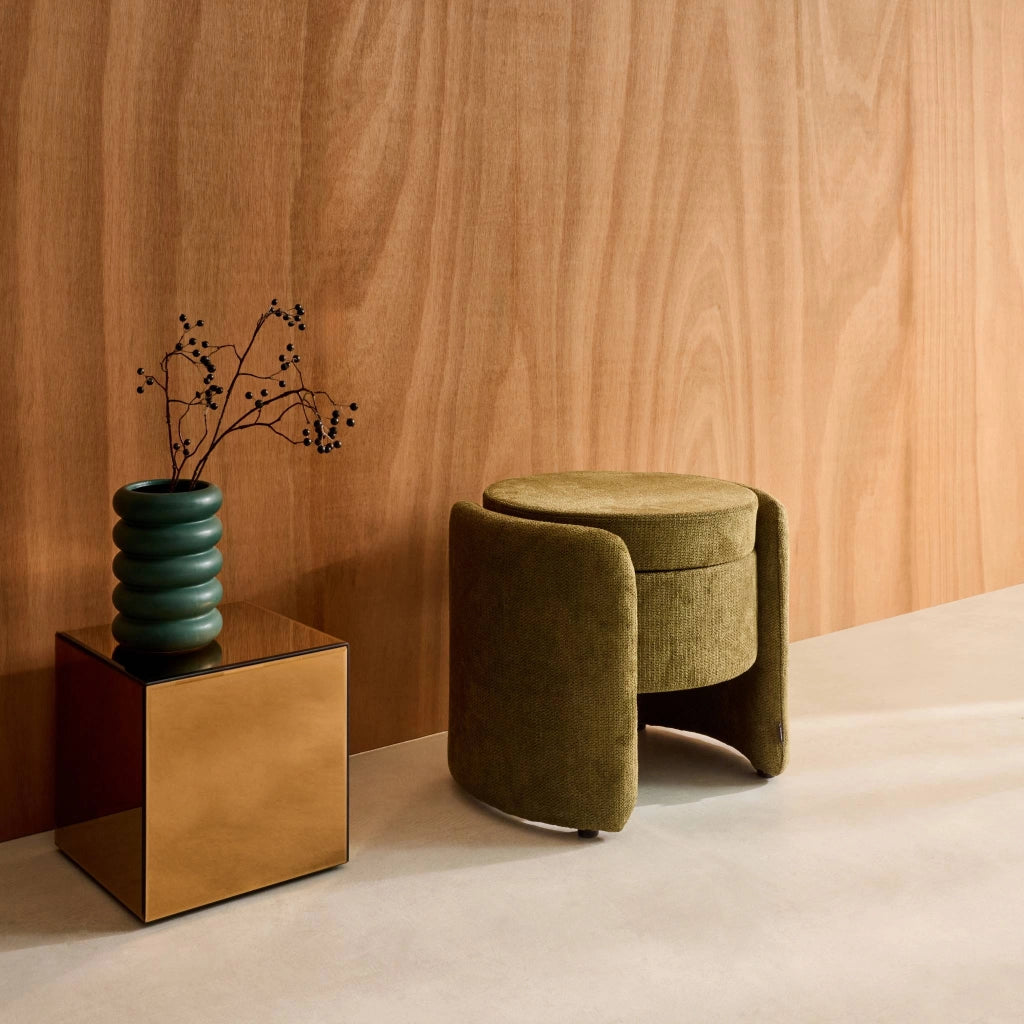 Pouf contenitore in tessuto, verde kaki