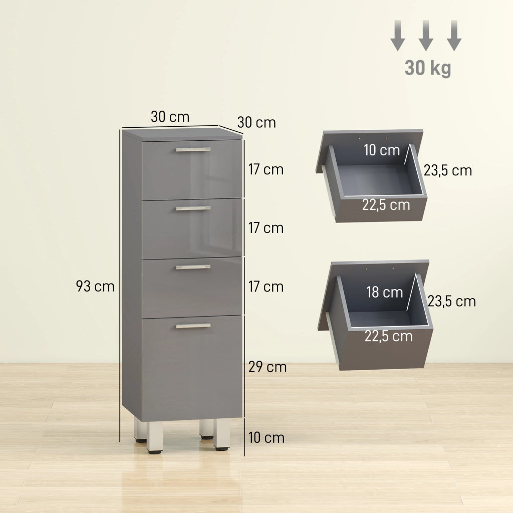 Armadietto da bagno con 4 cassetti ¨C Minimal ¨C grigio