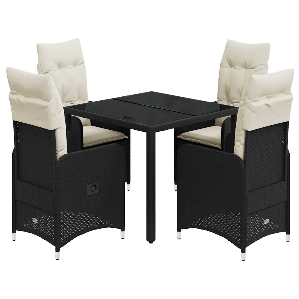 Set Bistrò da Giardino 5 pz con Cuscini in Polyrattan Nero