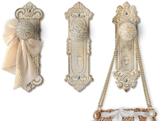 Decorative Wandhaken in Stile Rustico, Bianco, Hanger e Capocchi per Parete, Set da 3, Compreso Viti e Ancoraggi, Wandhaken Antichi per Appendere Abiti