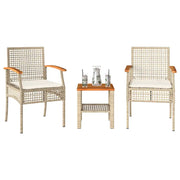 Set da Bistrò 3 pz con Cuscini Beige Polyrattan e Legno Acacia 366261