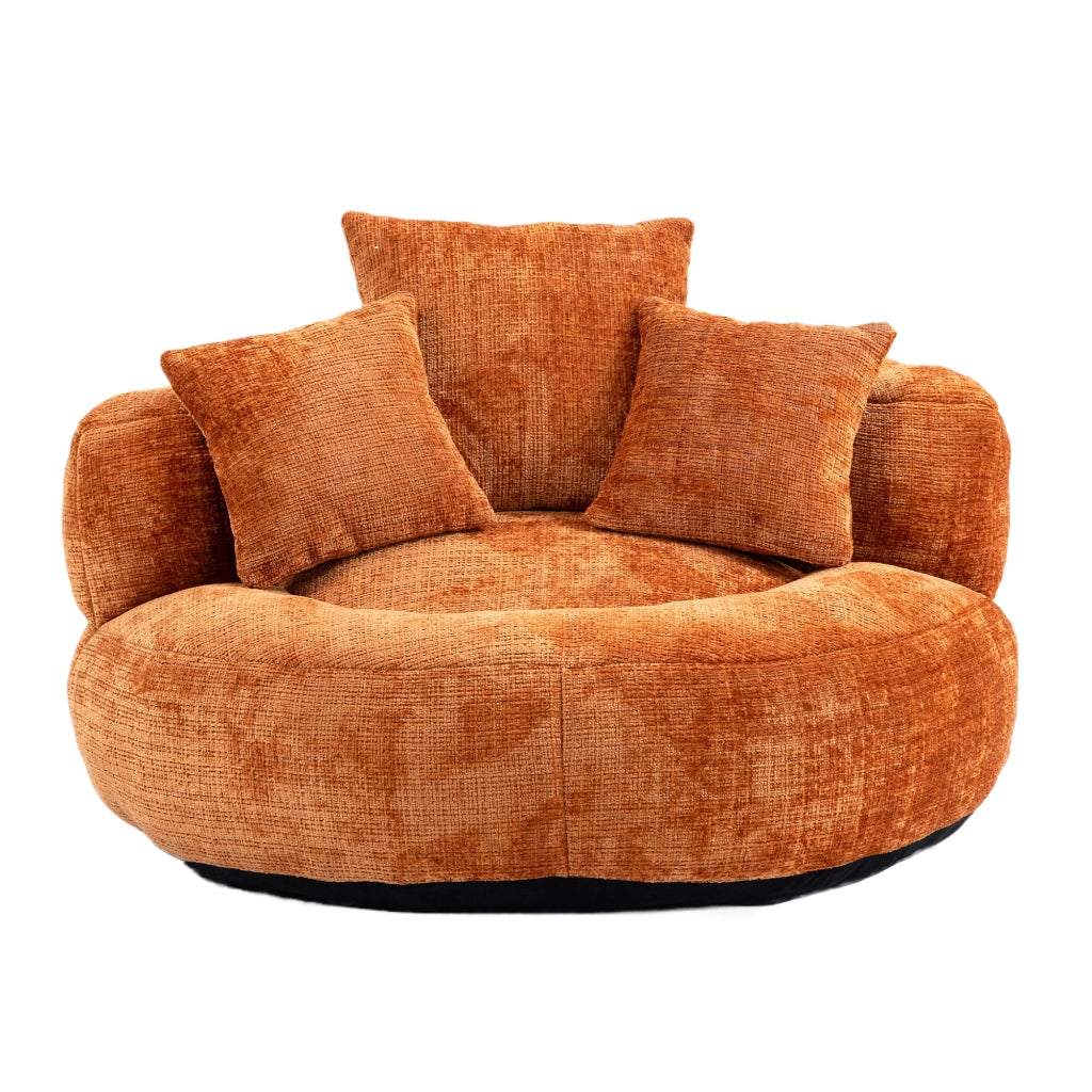 Poltrona sacco per adulti in ciniglia arancione con schienale ergonomico; 108x108x52 cm