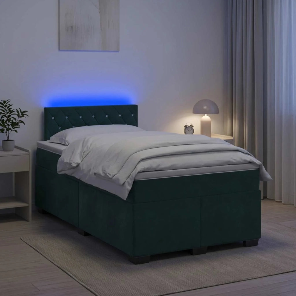 Letto con Box Spring, Materasso e LED Verde Scuro 120 x 190 cm 3452135