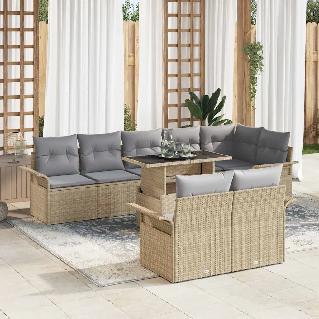Set Divano da Giardino con cuscino 9 pcs Beige Poly Rattan 3348306