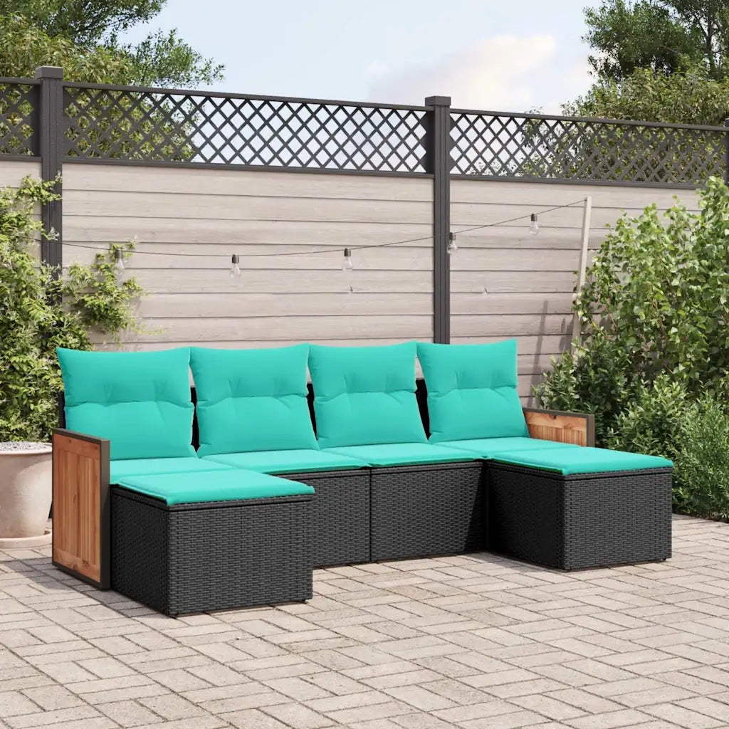 Set Divani da Giardino 6 pz con Cuscini Nero in Polyrattan 3227898