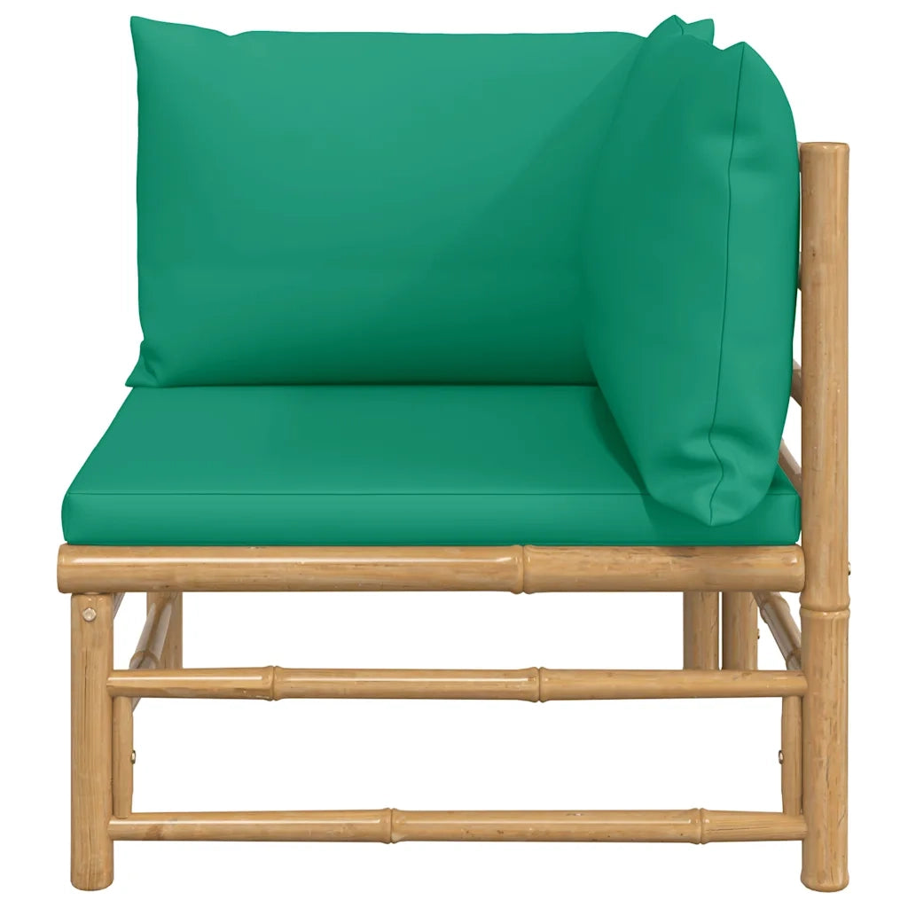 Divano Angolare da Giardino con Cuscini-Sofa da Giardino-Divanetto da esterno Verdi in Bamb¨´