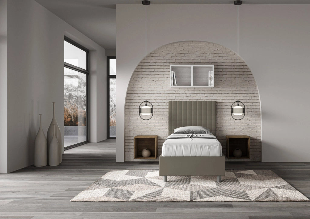 BS COM Letto singolo con rete imbottito 80x210 similpelle cappuccino