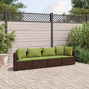 Set Divano da Giardino 4 pz con Cuscini Marrone in Polyrattan