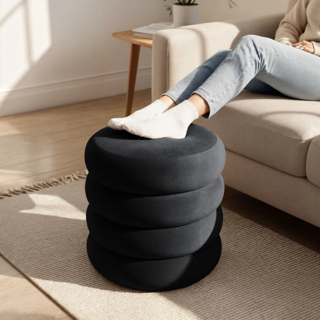 Pouf contenitore cilindrico in velluto 42 cm SNUGGO Nero