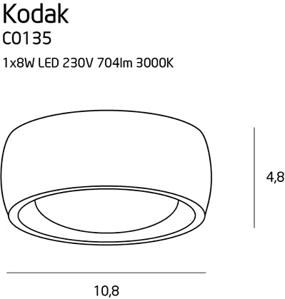 Spot soffitto bianco arrotondato Kodak LED 8W Maxlight