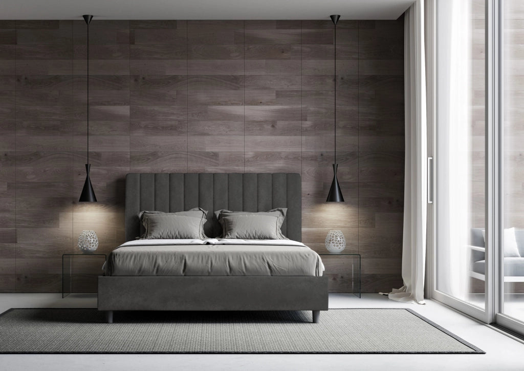 BS COM Letto matrimoniale francese contenitore imbottito 140x200 microfibra grigio