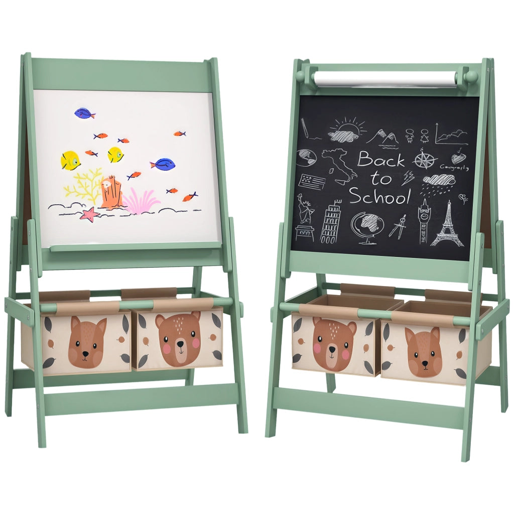 Lavagna per Bambini con Scaffale e Contenitori ¨C Zephmum ¨C Verde 54x46.5x93cm