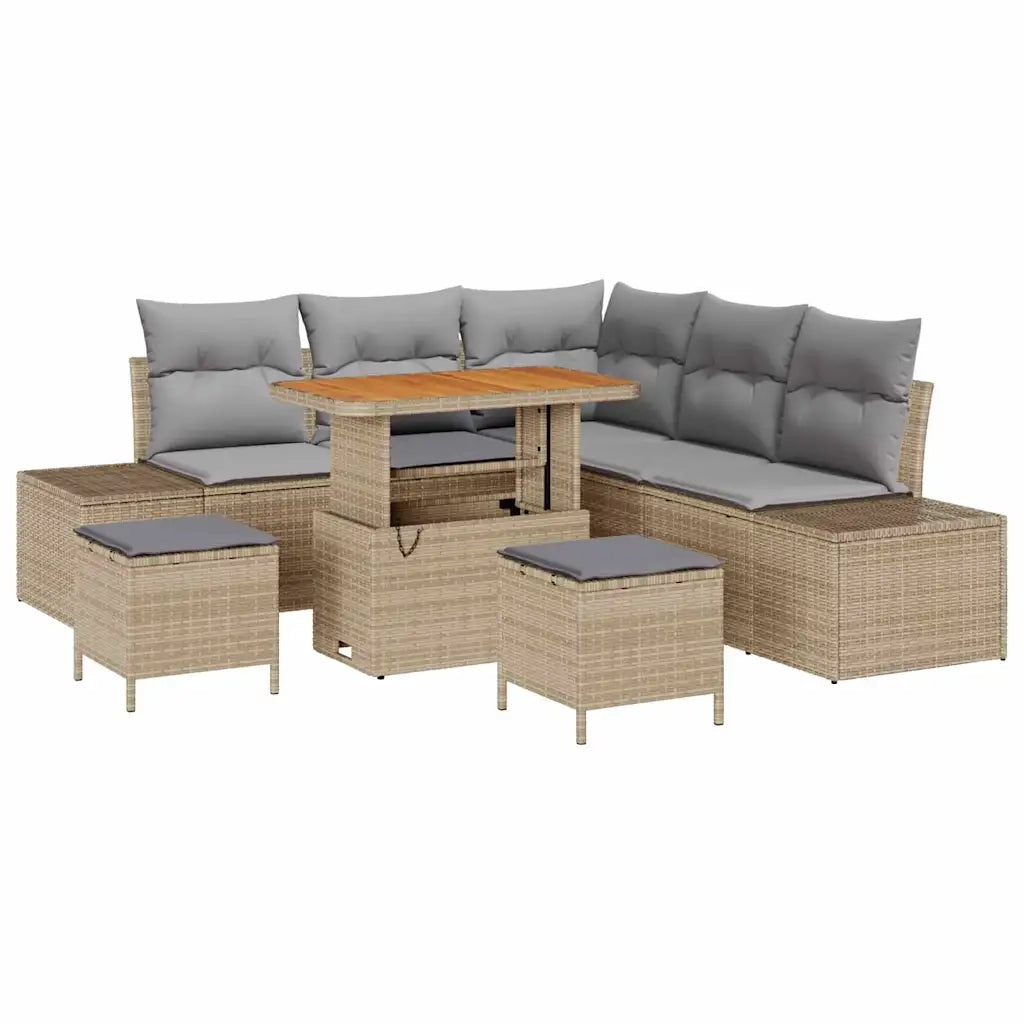 Set Divano da Giardino con cuscino 8 pcs Beige Poly Rattan 3364737