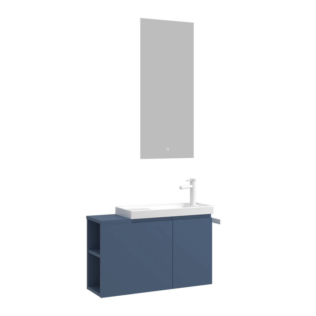 Set mobile lavabo con specchio (2 pezzi) "Ferla 80" - 80 x 22 x 45 cm - Blu opaco