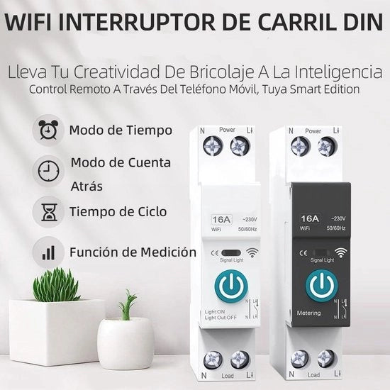 Interruttore a Scheda - Comando a Distanza Senza Fili - Rails DIN35 - Timer Ciclico - Timer a Contare Indietro - Funzione Orario - Bianco - Adatto per Home Intelligente - 16A.