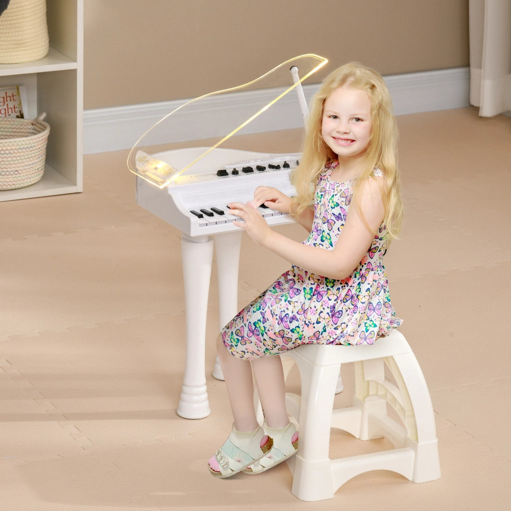 Piano Giocattolo per Bambini con Microfono e Luci ¨C Minimal ¨C 37x30.5x60.4 cm Bianco
