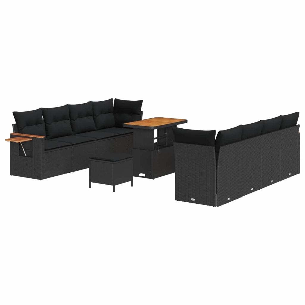 Set Divano da Giardino con cuscino 12 pcs Nero polyrattan 3365099