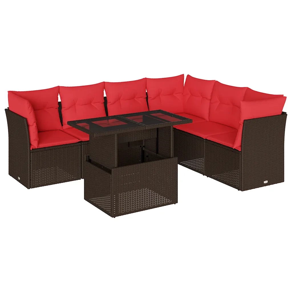 Set Divani da Giardino 7 pz con Cuscini Marrone in Polyrattan 3266614