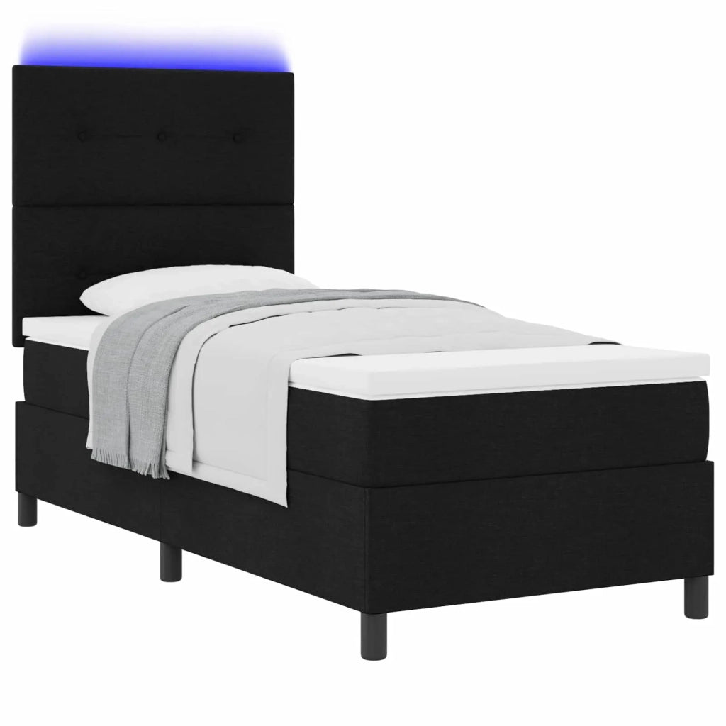 Letto a molle con materasso con led Nero 80 x 200 cm Tessuto