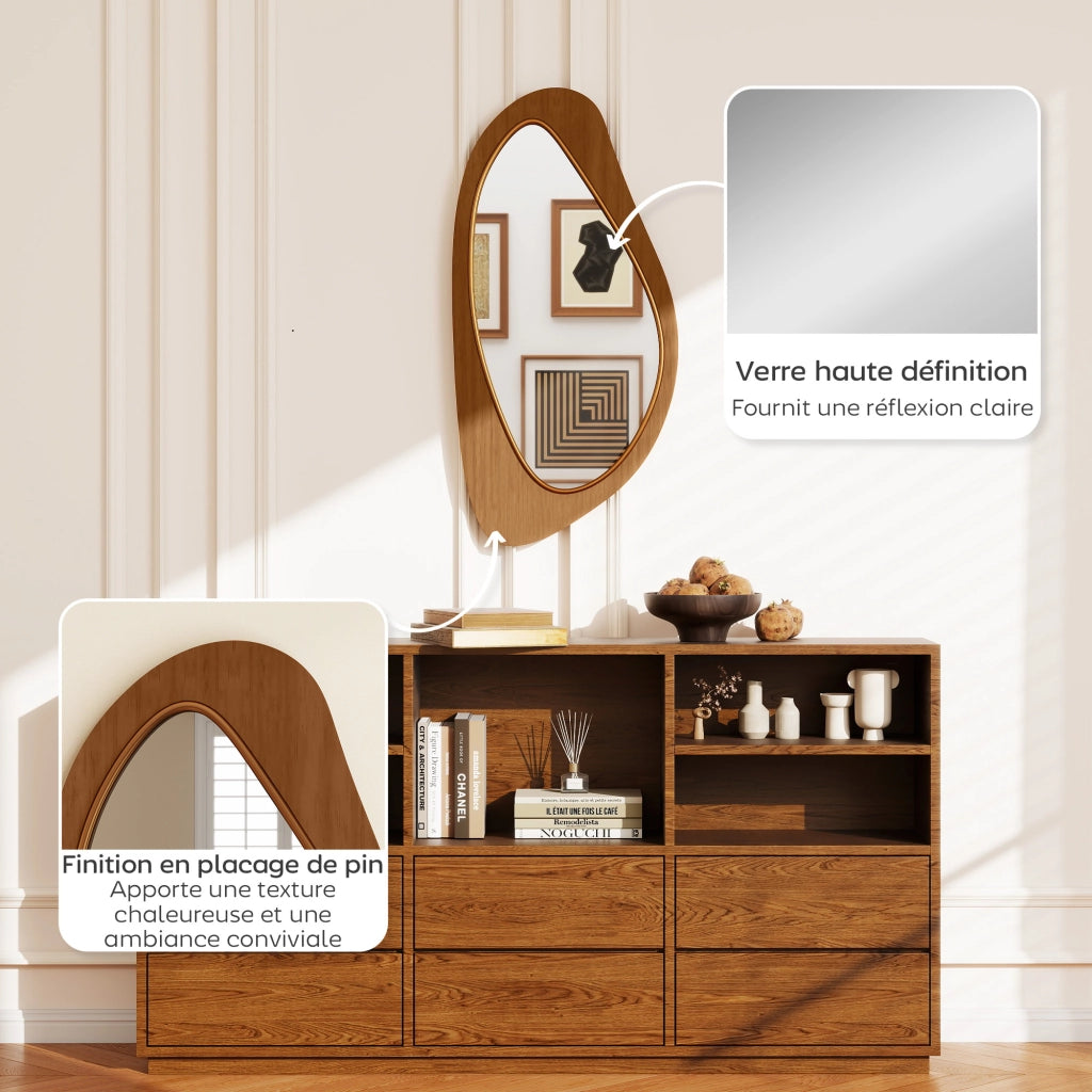 Specchio da Parete Asimmetrico ¨C Xylo ¨C Cornice in Legno Naturale 91,5x45 cm