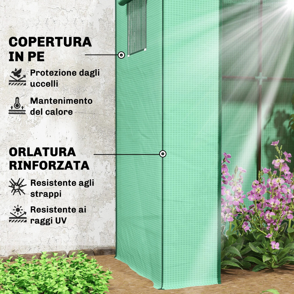 Serra da Giardino con 2 Finestre a Rete e Ingresso Avvolgibile ¨C Xylo ¨C PE e Acciaio 196x77x197 cm Verde