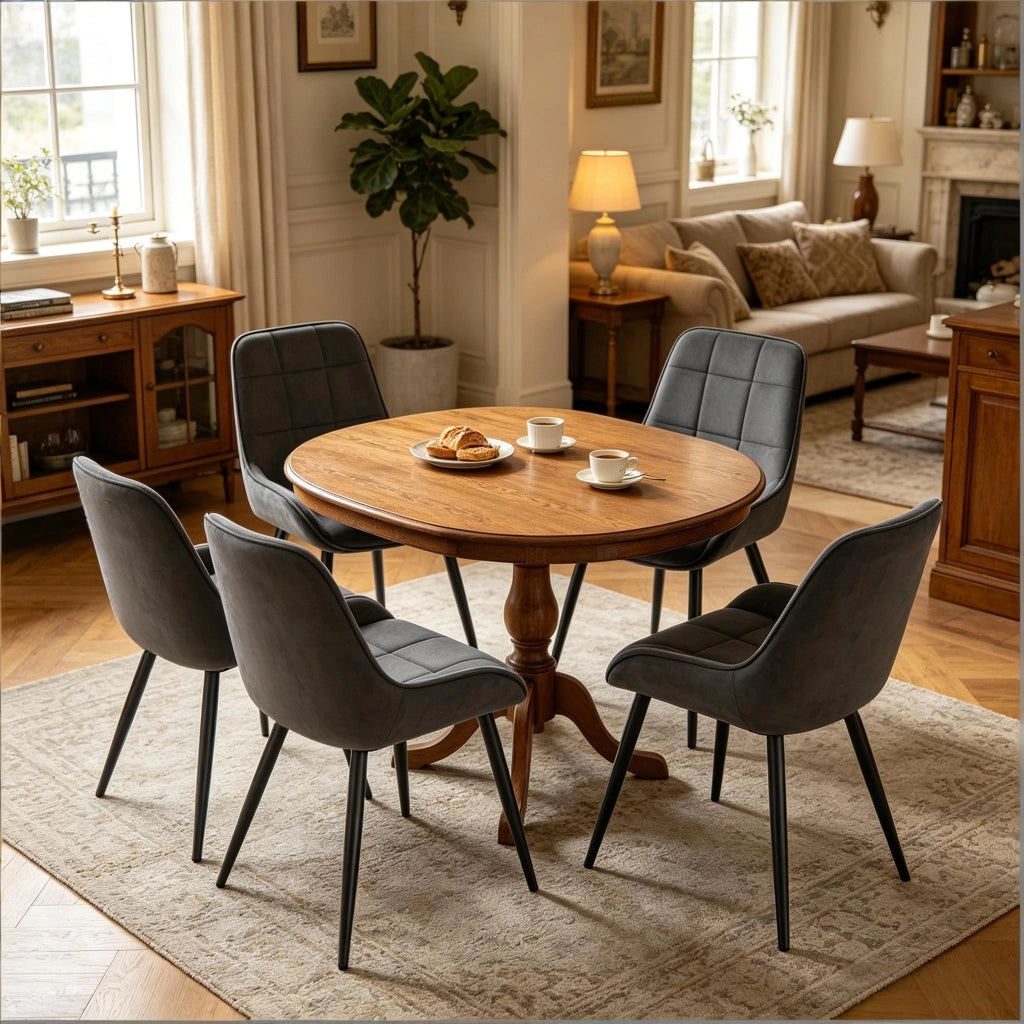 Sedie da pranzo, 4 pezzi in velluto con schienale ergonomico e gambe in metallo grigio scuro