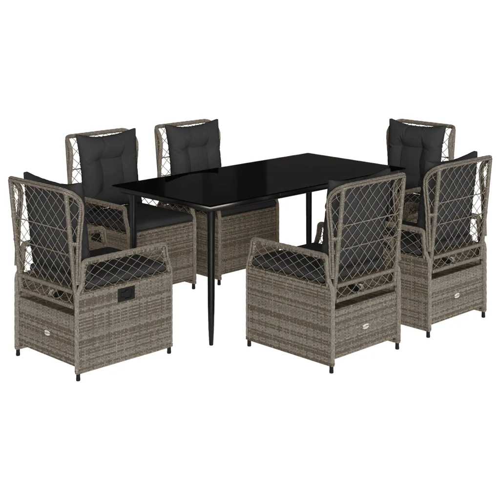 Set da Pranzo da Giardino 7 pz con Cuscini in Polyrattan Grigio 3262989