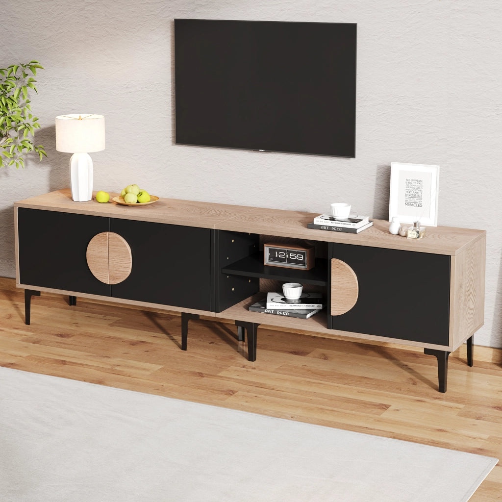 Lowboard TV 180 cm nero e rovere in truciolare
