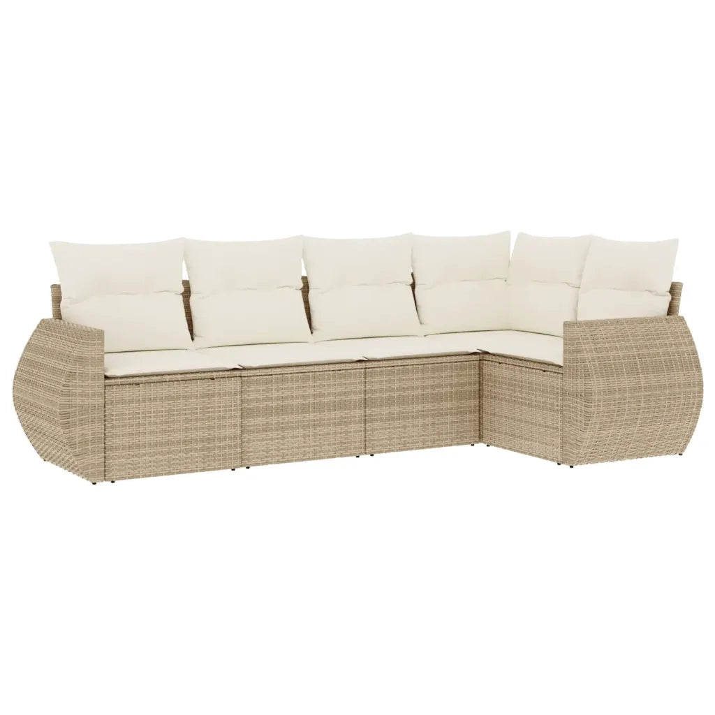 Set Divano da Giardino 5 pz con Cuscini Beige in Polyrattan 3221327