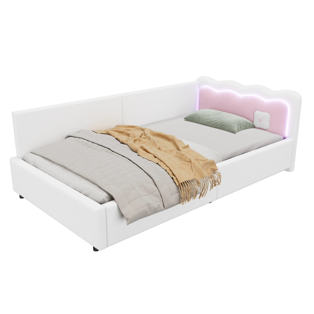 Letto matrimoniale con luce LED integrata velluto bianco 90x200 cm
