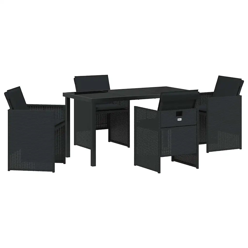 Set da Pranzo per Giardino con cuscino 5 pcs Nero polyrattan 3379945