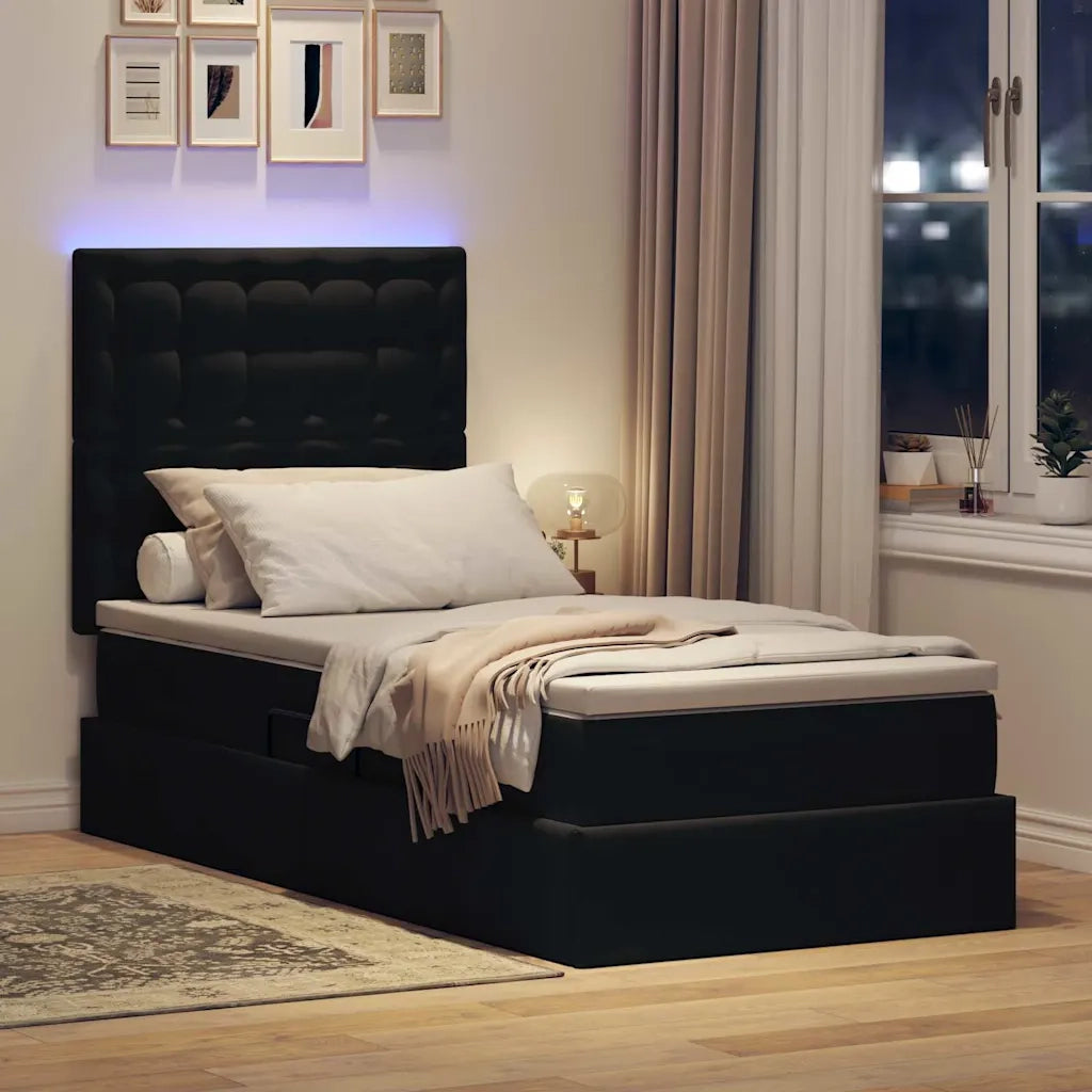 Letto con contenitore e LED con led Nero 90 x 190 cm Velluto