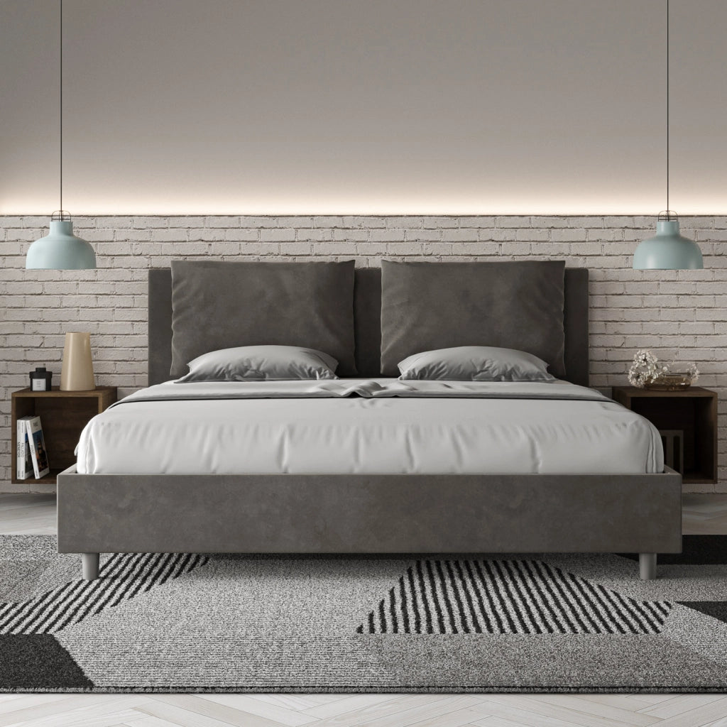 BS COM Letto matrimoniale king size senza rete imbottito 190x200 microfibra grigio