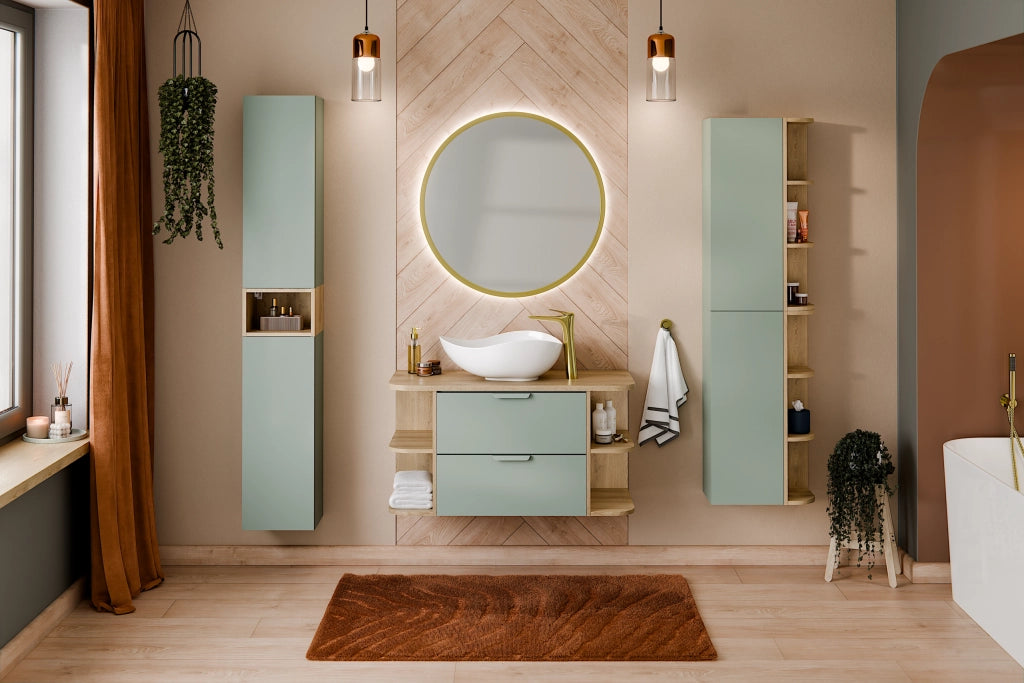 Set mobili bagno con półsłupkiem e regałem Aster Green 45 cm