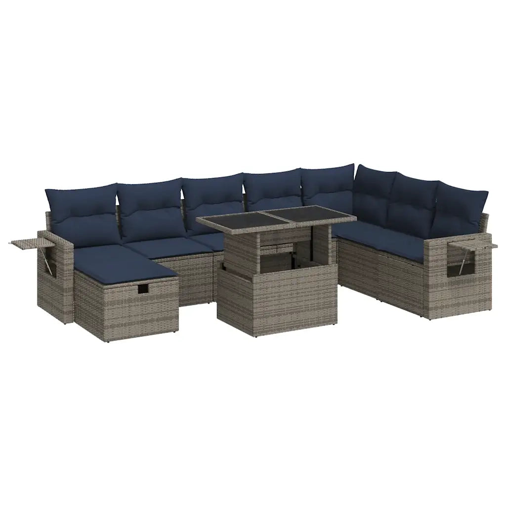 Set Divani Giardino 9 pz con Cuscini Grigio Polyrattan Acacia 3327881