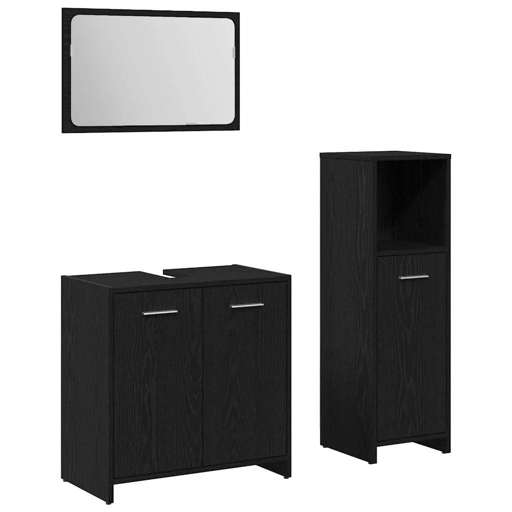 Set di mobili per il bagno 3 pcs Rovere Nero Legno multistrato 3332510